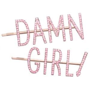 Too Faced HAIR Barrette Damn Girl Pink Rhinestone Hair Pin Set NEW